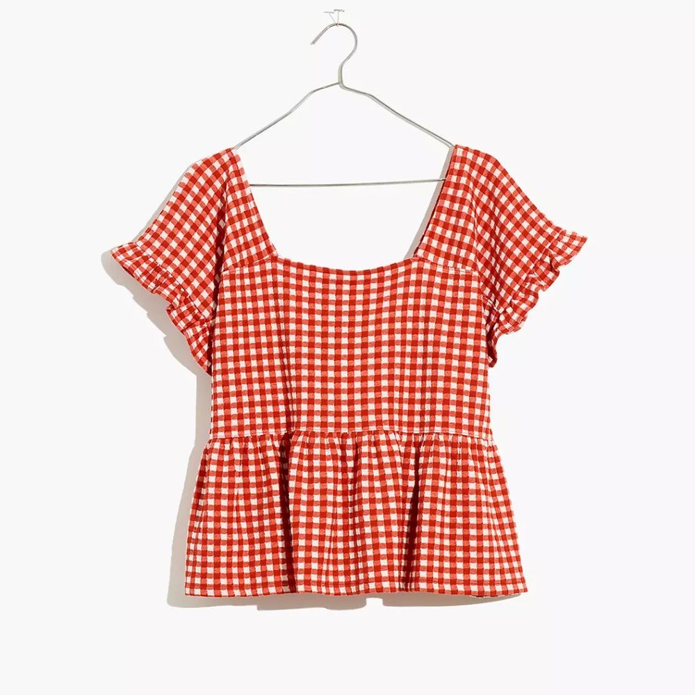 Madewell Gingham Knit Ruffle-Hem Top